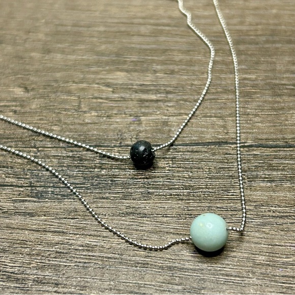 Silver Tone Iron Chain Lava Rock And Amazonite Diffuser Necklace - Picture 2 of 4